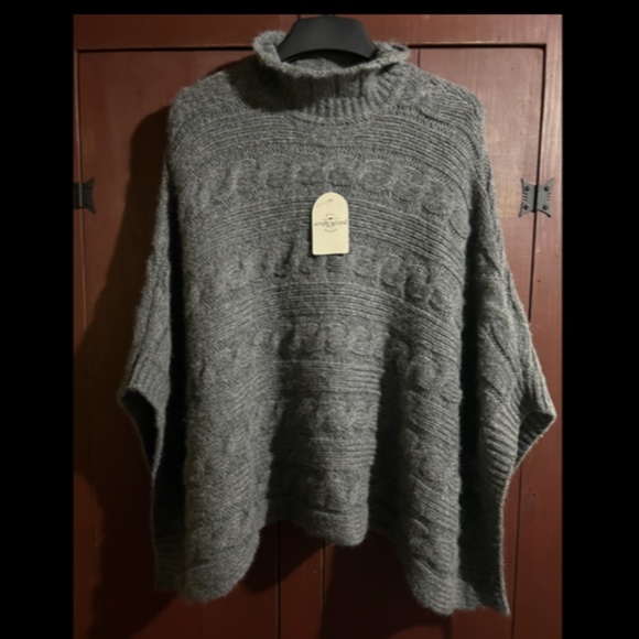 Simply Natural Designs Baby Alpaca Cable Knit Sweater Poncho Grey Size OS - NWT - Picture 2 of 16